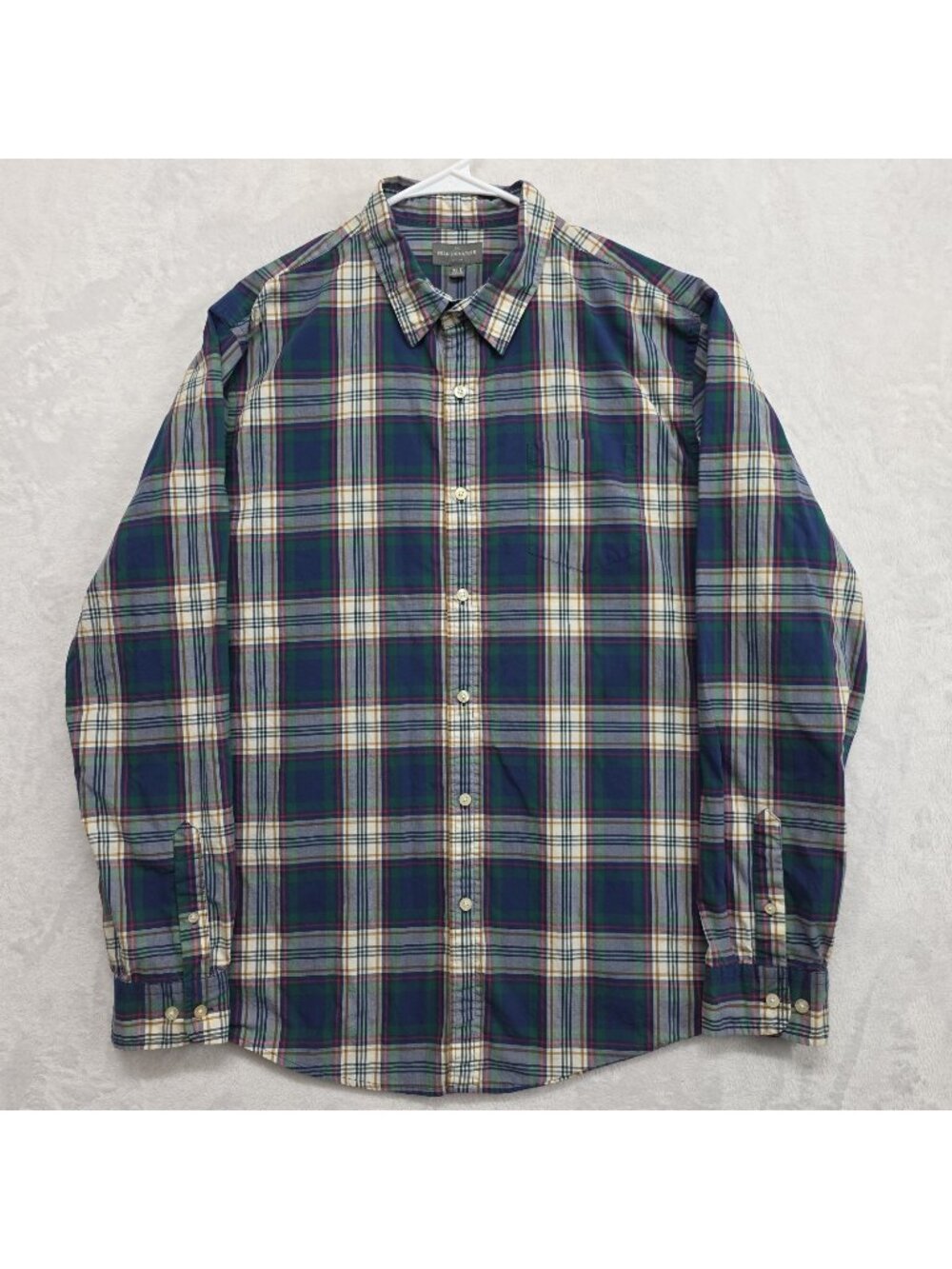 L.L. Bean Slim Fit Green Blue Plaid Long Sleeve Shirt Button Front Size XLT Vtg